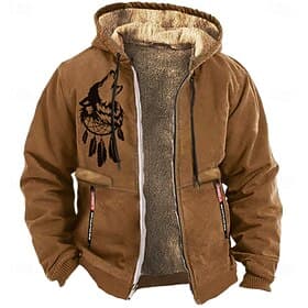 Men's Wolf Fleece Hoodies Long Sleeve Sweatshirts Hooded Daily Hunting Fall Winter Black Blue Brown Clothing Apparel Designer Graphic Print S M L XL XXL XXXL