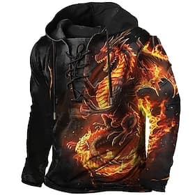 Hombre Dragón Sudadera Sudaderas Moda Fresco Diario Manga Larga Con Capucha Ropa de calle Vacaciones Deporte Noche Negro Correa Otoño Invierno Diseñador S M L