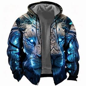 Men's Leopard Print Hoodie Hoodies Sweatshirt Fashion Cool Daily Long Sleeve Hooded Holiday Travel Streetwear Yellow Red Blue Purple Drawstring Zipper Pocket F