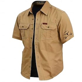 Voor heren Koe afdrukken Werkhemden Westers overhemd Cargoshirt Korte mouw Casual Tactisch Sport Outdoor Uitgaan Zomer Lente Strijkijzer Afdrukken Leger Groen