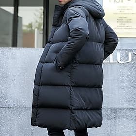 Men's Puffer Jacket Quilted Jacket Padded Jacket Pocket Polyester Fibre Fleece lined Daily Wear Date Vacation Long Fashion Casual Comfortable Thermal Warm Fall