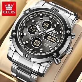 Montre pour hommes OLEVS 1106 montre à quartz de marque de luxe montre de sport tendance réveil avec affichage LED étanche montre avec code de chronométrage
