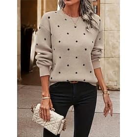 Damen Pullover Brautkleider schlicht Weich Punkt Gerippt Rundhalsausschnitt Strick Langarm Normale Oberteile Stricken Outdoor Täglich Wochenende Kamel Herbst W