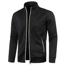 Men's Lightweight Jacket Summer Jacket Transition Jacket Casual Jacket Vacation Daily Warm Pocket Fall Winter Plain Fashion Classic Stand Collar Regular Black