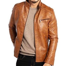 Voor heren Jas van imitatieleer Overgangsjack Bikerjack Vintage leren jas Vakantie Dagelijks Winddicht Houd Warm Zak Herfst winter Effen Modieus Klassiek Opsta
