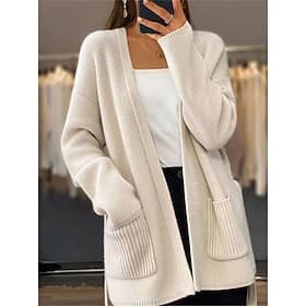 Damen Pullover Strickjacke Brautkleider schlicht Weich Einfarbig Gerippt Öffnung vorne Tasche Strick Langarm Normale Oberteile Stricken Outdoor Täglich Wochene