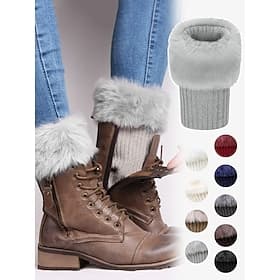 Stiefelstulpen aus Kunstfell – kuschelige Stiefelsocken aus Strick mit flauschiger Oberseite, modisches Winteraccessoire für Damen