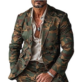Herren Tarnung Langarm Umlegekragen Vintage Lässig Täglich Outdoor Straße 3D-Druck Knöpfe Mehrere Taschen