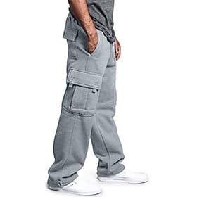 Men's Fleece Pants Sweatpants Joggers Trousers Cargo Sweatpants Drawstring Elastic Waist Multi Pocket Solid Color Windproof Outdoor Full Length Casual Daily Fa