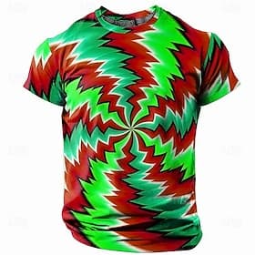 Men's Visual Deception T Shirt Short Sleeve T shirt 3D Print Crew Neck Shirt Fashion Athleisure Street Sports Outdoor Daily Yellow Red Blue Summer Spring Cloth