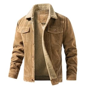 Herren Cordjacke Fleecejacke Sherpa-Jacke Urlaub Täglich warm Vlies Herbst Winter Glatt Modisch Strassenmode Kargen Standard Schwarz Khaki Kaffee Grau Jacken