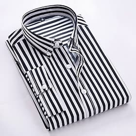 Men's Dress Shirt Button Down Shirt Striped Shirt Collared Shirt Wedding Work Black White Red Navy Blue Long Sleeve Collar Clothing Apparel