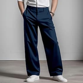 Men's Trousers Dress Pants Baggy Pants Suit Pants Pocket Straight Leg Plain Comfort Soft Full Length Daily Business Formal Fashion Streetwear Black White