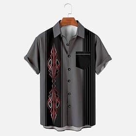 Homme Rayé Courbe Rayures fines Chemise de quilles Chemise boutonnée Manche Courte Rétro Vintage Mode Décontractée Extérieur Vacances du quotidien Eté Col raba