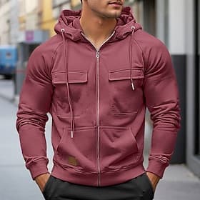 Herren Kapuzensweatshirt Vollreißverschluss-Kapuzensweatshirt Raglan-Hoodie Taktischer Kapuzensweatshirt Wein Mit Kapuze Einfach Täglich Taktisch Sport Outdoo