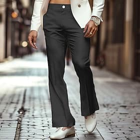 Men's Dress Pants Flared Pants Bell Bottom Trousers Casual Pants Pocket Plain Comfort Breathable Full Length Outdoor Daily Going out Fashion Streetwear Black W