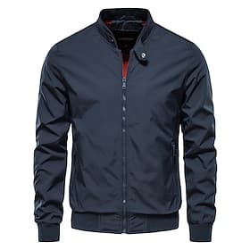 Herren Leichte Jacke Jacke Outdoor Lässig Winddicht Reißverschluss Frühling Herbst Einfarbig Neutral Täglich Stehkragen Regulär Schwarz Weiß Marineblau Grün J