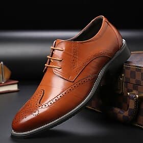 Men's Classic Brown Brogue Oxford Dress Shoes – Faux Leather Lace-Up Formal Footwear for Office Events