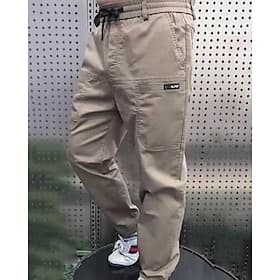 Men's Cargo Pants Tapered pants Trousers Drawstring Elastic Waist Plain Wearable Outdoor Daily Camping Hiking Fashion Classic Black Khaki