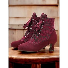 bottines à lacets victoriennes bordeaux pour femmes avec motif en dentelle florale et talon moyen – style rétro élégant pour les occasions formelles et décontr