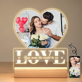 Cadre photo lumineux personnalisé Veilleuse acrylique personnalisée en forme de cœur pour la Saint-Valentin Alimenté par USB Parfait pour les cadeaux d'anniver