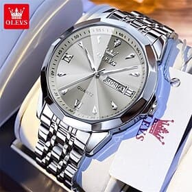 New Olevs Brand Solid Steel Band Men'S Business Watch Luminous Calendar Week Display Diamond Mirror Simple Leisure Personality Waterproof Sports Men'S Watch