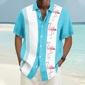 Men's Flamingo Casual Shirt Button Up Shirt Aloha Shirt Short Sleeve Hawaiian Resort Vacation Casual Summer Spring Turndown Button Up Pink Blue Green