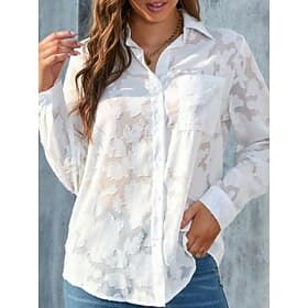 Femme Chemise Chemisier Décontractées manche longue Hauts réguliers Col de Chemise du quotidien Blanche Jaune Violet Printemps Automne