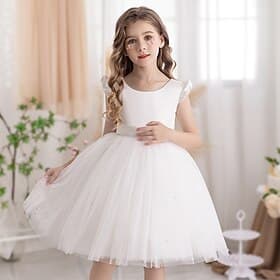 Blumenmädchenkleid Kinder Mädchen Prinzessinenkleid Leistung Hochzeit Party Elegant Schön Gitter Feste Farbe Ärmellos Rundhalsausschnitt Hellgelb Hellrosa 4 Ja