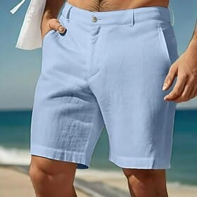 Men's Shorts Linen Shorts Dress Shorts Summer Shorts Beach Shorts Pocket Buttons Plain Comfort Breathable Knee Length Formal Daily Holiday Vacation Fashion Whi