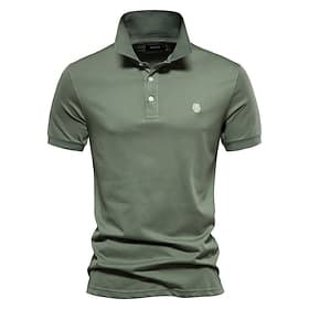 Men's 100% Cotton Polo Work Business Turndown Short Sleeve Vacation Vintage Solid Color Lion Embroidered Buttons Summer Spring Dark Grey Black White Light Gree