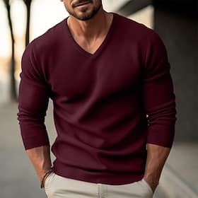 Men's Dress Sweater Pullover Sweater Jumper Ribbed Knit Regular Tops Knitted Slim Fit Plain V Neck Classic Timeless Chic Modern Work Daily Wear Clothing Appa