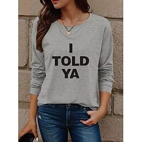 Women's T Shirt Fashion Cute Regular Tops Long Sleeve Crew Neck Vacation Going out Weekend Gray Spring Fall Winter