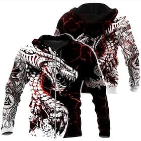 Men's Dragon Graphic Prints Viking Hoodie Hoodies Sweatshirt Streetwear Designer Casual Big and Tall Long Sleeve Hooded Daily Sports Blue Wine Red Black White