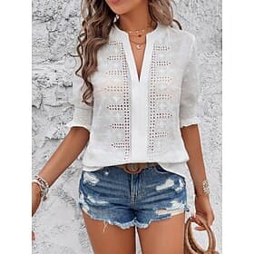 Women's Shirt Blouse Basic Casual Half Sleeve Regular Tops Daily White Pink Green Summer Spring Fall