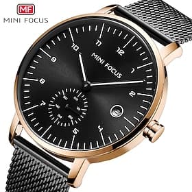 MINI FOCUS Men Quartz Watch Creative Fashion Casual Wristwatch Calendar Waterproof Decoration Steel Leather Watch