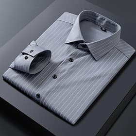 Men's Dress Shirt Striped Shirt Non Iron Shirt Wedding Outdoor Black White Gray Long Sleeve Collar Summer Spring Clothing Apparel