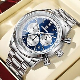 BINBOND Men Quartz Watch Luxury Large Dial Fashion Business Luminous Calendar Waterproof Steel Watch