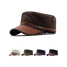 Herren-Flachhut im Militärstil aus Polyester mit verstellbarem Riemen, lässiger Outdoor-Sonnenhut zum Wandern, Reisen und für den Alltag
