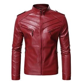 Men's Faux Leather Jacket Transition Jacket Casual Jacket Biker Jacket Casual Thermal Warm Rain Waterproof Faux Fur Trim Fall Pure Color Casual Stand Collar Re
