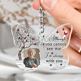 Personalized Acrylic Memorial Photo Keychain, Custom Keychain Sympathy Keepsake for Loss of Loved One,Butterfly Shaped Memorial Gifts Remembrance Decoration -