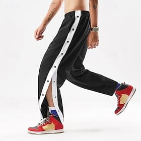 Men's Tear Away Basketball Pants Sweatpants High Split Snap Button Casual Post-Surgery with Pockets