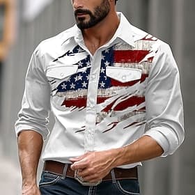Homme Drapeau Américain 4 juillet, 250e anniversaire des États-Unis Chemise Western Chemise Boutonnée manche longue Western Occasionnel Occasionnel Décontracté
