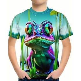 Da ragazzo 3D Pop art Animali maglietta T-shirt Manica corta Estate Primavera Di tendenza Essenziale Bambino 4-12 anni Girocollo Esterno Informale Giornaliero