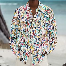 Men's Geometric Casual Shirt Button Up Shirt Long Sleeve Fashion Casual Casual Causal Spring Fall Turndown Button Up Pocket Red