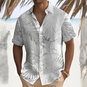 Men's Palm Leaf Casual Shirt Summer Hawaiian Shirt Aloha Shirt Short Sleeve Hawaiian Resort Casual Vacation Summer Spring Turndown Button Up Blue White Pink Gr