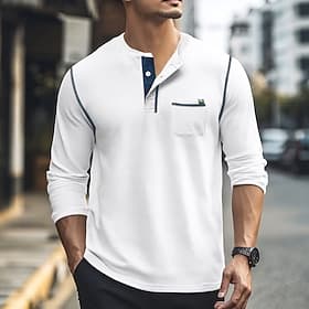 Herren T Shirt Henley Shirt Tee T-Shirt langarmshirt Langarm Farbblock Modisch Designer Basic Patchwork Henley Urlaub Strasse Ausgehen Frühling Herbst Dunkel