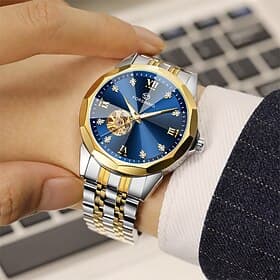 FORSINING Men Mechanical Watch Luxury Large Dial Fashion Business Hollow Skeleton Automatic Self-winding Luminous Waterproof Steel Watch