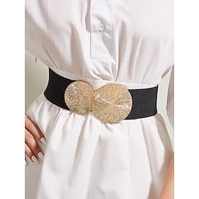 ceinture élastique pour femme avec boucle circulaire dorée - ceinture extensible large et tendance pour robes, occasions décontractées et formelles