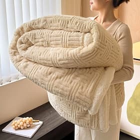 Sherpa Blanket Fleece-Layerd Thick Warm Blanket for Winter Bed Super Soft Fuzzy Flannel Wool Like Reversible Velvet Plush Twin Queen King Weighted Blanket